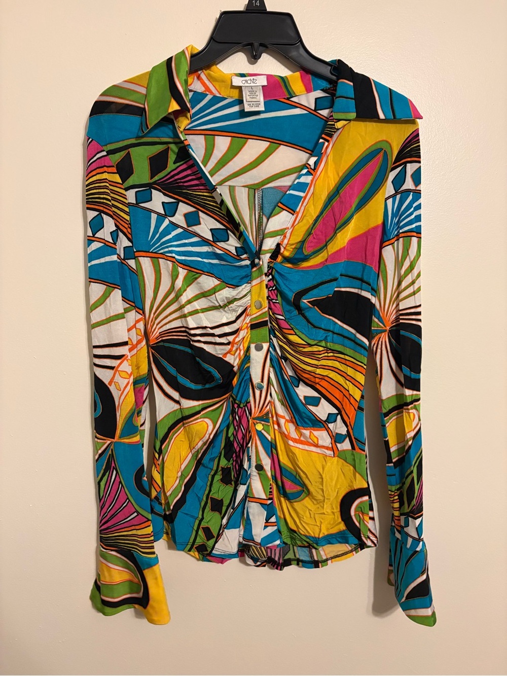 Cache Multicolor Abstract Print Long Sleeve Shirt